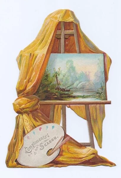 Easel and artists palette on a Christmas card