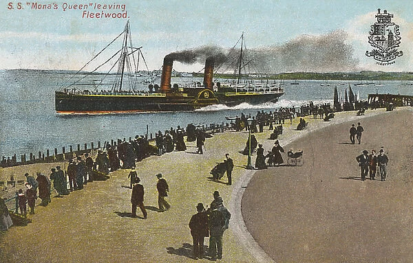 SS Monas Queen leaving port at Fleetwood, Lancashire