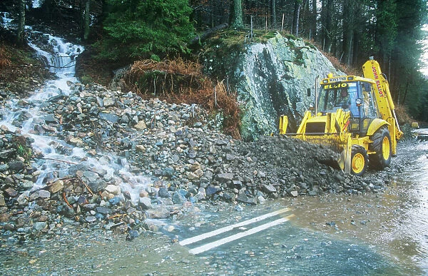 The A591 road blocked at Thirlmere by a landslide caused by extreme weather. Such extreme weather events are becoming more common as a result of climate change and leading to more damage. Lake district