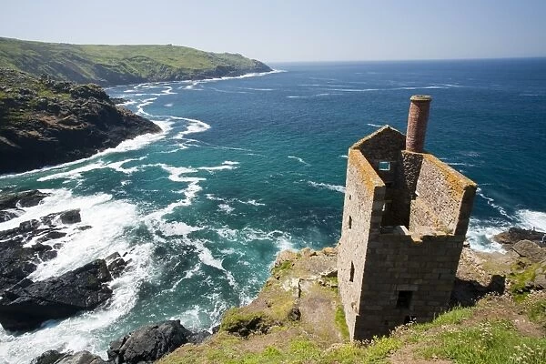 The famous Crown tin mine at Bottallack on the North Cornish coast, now abandoned but its old shafts extend way out below the