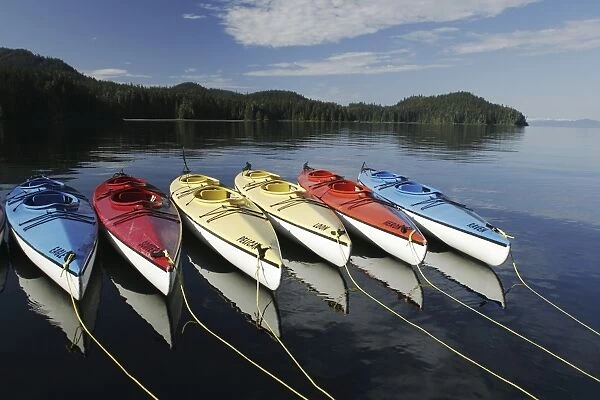 Kayaks at anchorage in Southeast Alaska. Property Released by owner Dan Blanchard, American Safari Cruises