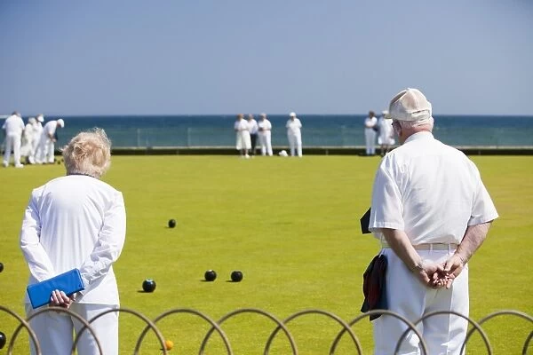Old people playing bowls at Penzance in West Cornwall, UK