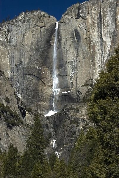 Upper Yosemite Falls with snow on the bottom, Yosemite National Park, California, USA