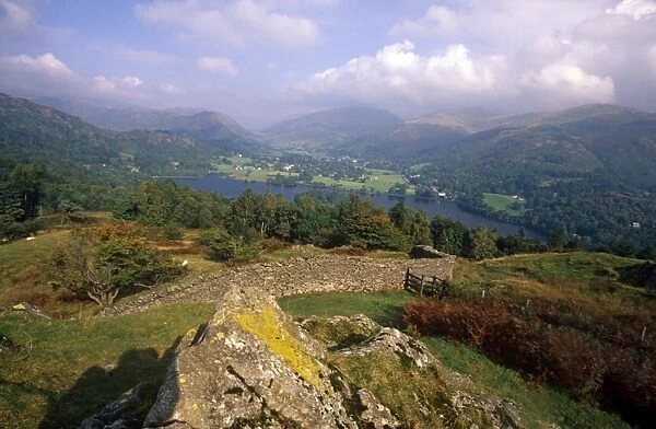 View of Grasmere from high up. Lake District, England. 2001