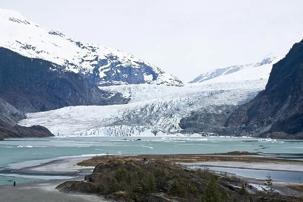 Views of Mendenhall Glacier just outside Juneau, southeast Alaska, USA. This glacier is receeding at an alarming rate, probably due to climate
