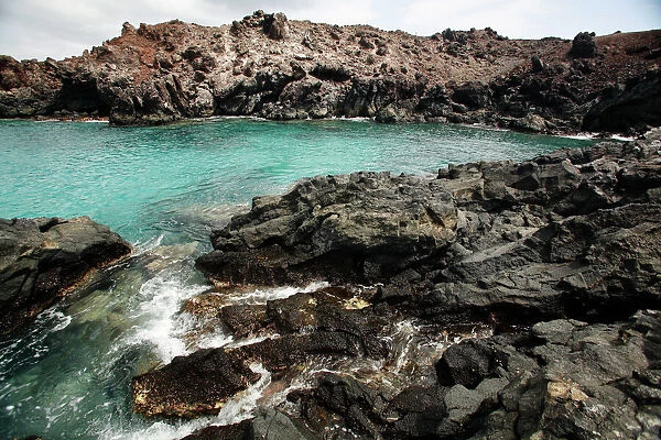 Volcanic rock shoreline on Ascension Island in the south Atlantic Ocean