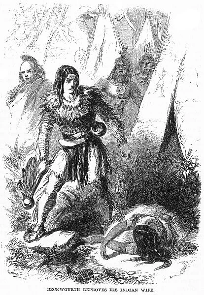 JAMES P. BECKWOURTH (1798-1867). American frontiersman. Beckwourth after killing his wife for disobeying him: wood engraving, 19th century