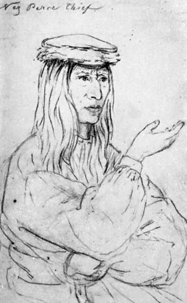 NEZ PERCE CHIEF, c1854. Timothy, a Nez Perce chief. Drawing, c1854, by Gustavus Sohon