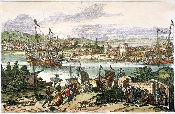 VIEW OF ST. AUGUSTINE, FLA. Earlier known as Pagus Hispanorum. Copper engraving, 1673
