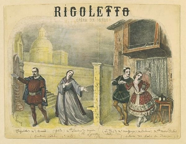 France, Paris, lithograph depicting final act of Rigoletto by Giuseppe Verdi (1813-1901), at premiere at Theatre Lyrique du Chatelet on December 24, 1863