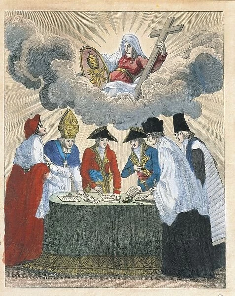 France, Paris, Napoleon I and Papal Representatives Sign Concordat, Allegory, 1802