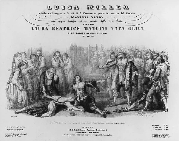 Italy, Milan, Cover of piano-vocal score for opera Luisa Miller by Giuseppe Verdi (1813-1901), libretto by Salvatore Cammarano, based on play Kabale und Liebe (Intrigue and love) by Friedrich Schiller