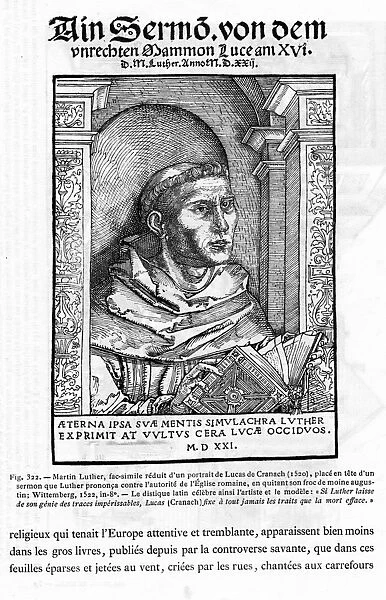Martin Luther (1483-1546) German Protestant reformer. Woodcut after portrait by Cranach