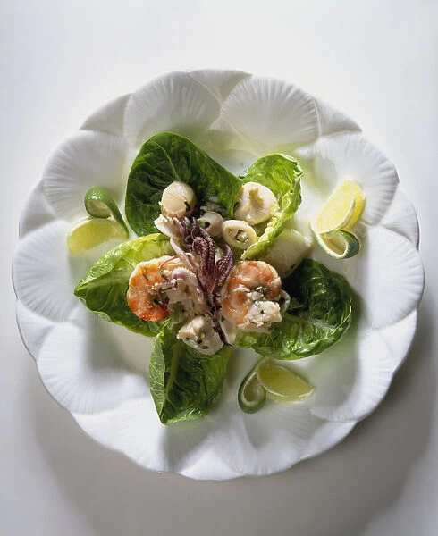 Yum Pla Talay, Thai seafood salad on plate