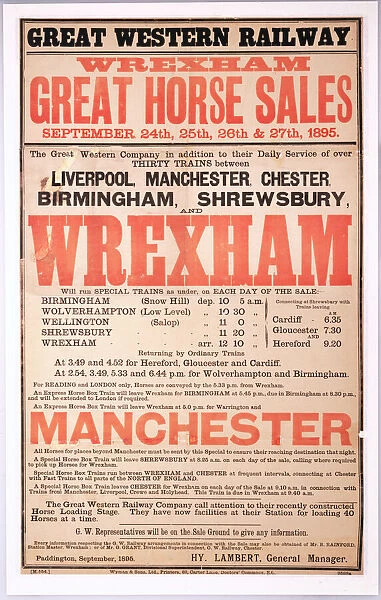 Great Horse Sales, Wrexham, GWR poster, 1895