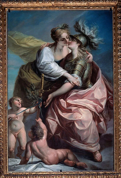 Allegory of the thirteen values of the republic: the Peace embracing the Justice (Painting, after 1783)