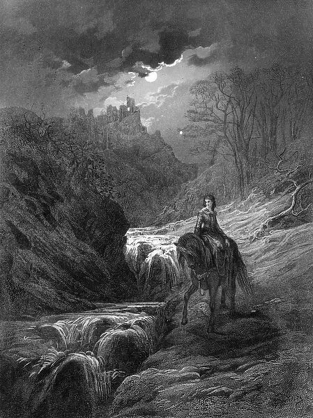 The Moonlight Ride, illustration from Idylls of the King by Alfred Tennyson