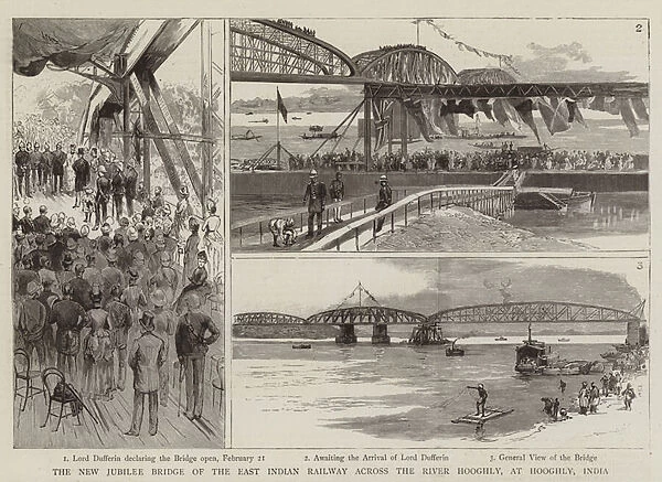 The New Jubilee Bridge of the East Indian Railway across the River Hooghly, at Hooghly, India (engraving)