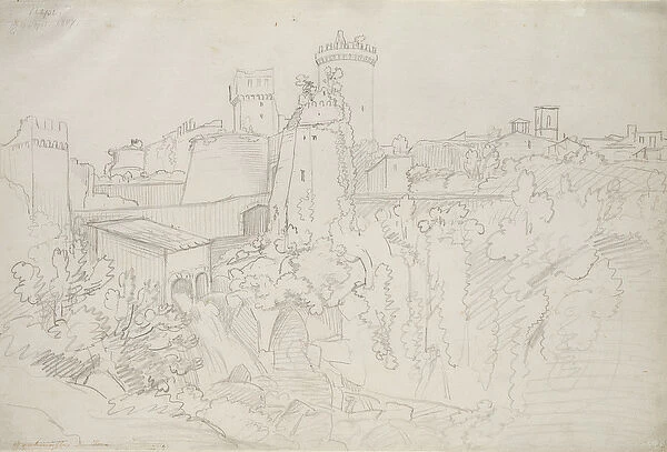 The Stonewalls and Towers of Nepi, 1807 (pencil on paper)