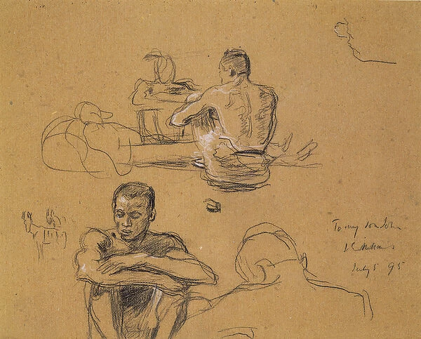 Study for The Last Trek, 1895 (charcoal on brown artists board)