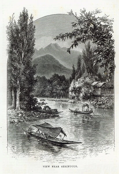 View near Serinugur, from Leisure Hour, 1888 (engraving)