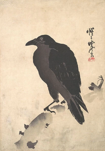 Crow Resting on Wood Trunk, mid-late 19th century. Creator: Kawanabe Kyosai