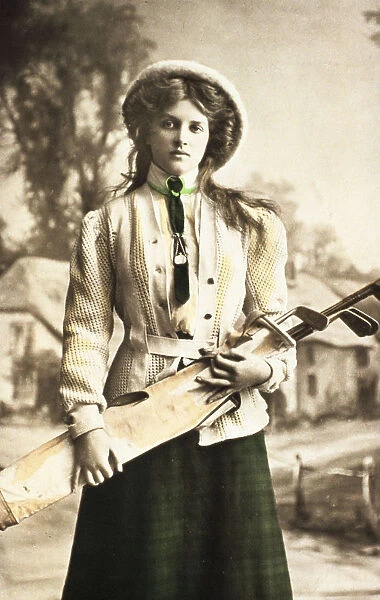 Postcard of a woman golfer, c1912