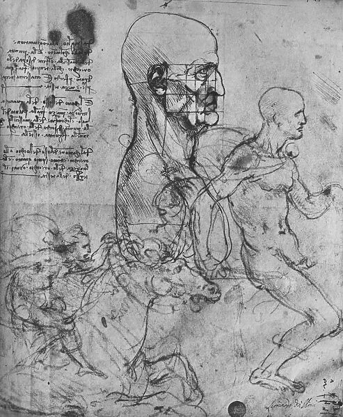 Profile of a Man Squared for Proportion and Studies of Horsemen, c1480 (1945). Artist: Leonardo da Vinci