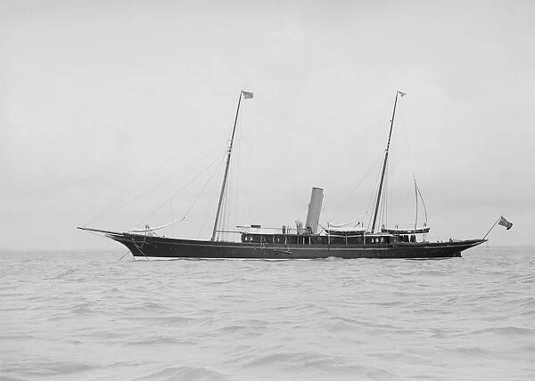 The steam yacht Greta at anchor, 1912. Creator: Kirk & Sons of Cowes