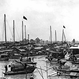 Crowded harbour scene, Canton(?), China