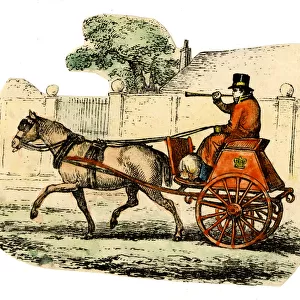Postman with trumpet, horse and cart