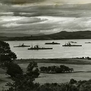 The Royal Navy fleet off Greenock from the golf course