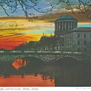 Sunset over the River Liffey and Four Courts, Dublin