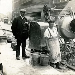 Workmen with Early Cement Mixer, Unknown Location, England