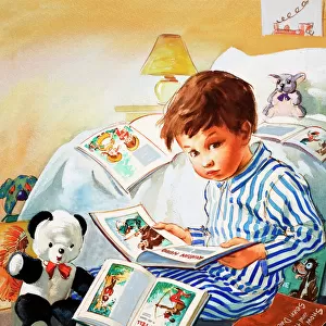 Young Boy reading story books