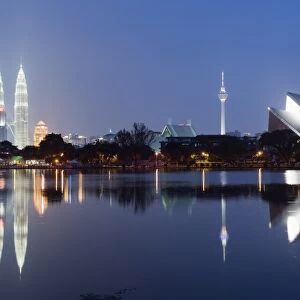 Petronas Towers and Istana Budaya National Theatre, Lake Titiwangsa, Kuala Lumpur