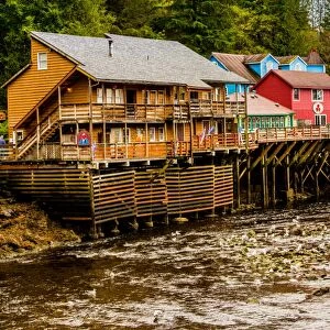 View of Creek Street in Business District in Ketchikan, Alaska, United States of America