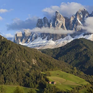 Italy, near Bolzano, Val di Funes, St. Magdalena and Dolomites