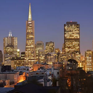 Panorama of downtown San Francisco with the Trans america Pyramid, shot from Telegraph