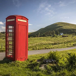 Telephone booth on remote country lane in the north of the Trotternish Peninsula