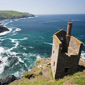 The famous Crown tin mine at Bottallack on the North Cornish coast, now abandoned but its old shafts extend way out below the