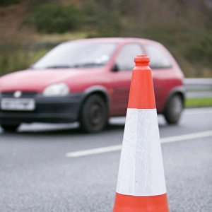Traffic cones in road works in Cumbria UK