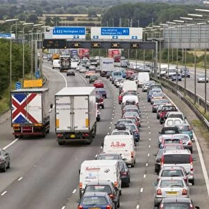 traffic congestion on the M1 motorway at Loughborough due to sheer volume of traffic