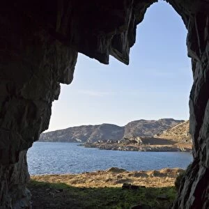 View of northwest coastline from cave, looking towards Scarba and Gulf of Corryvreckan, Isle of Jura, Inner Hebrides