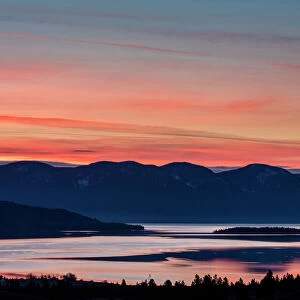 Sunrise color over Flathead Lake in Elmo, Montana, USA