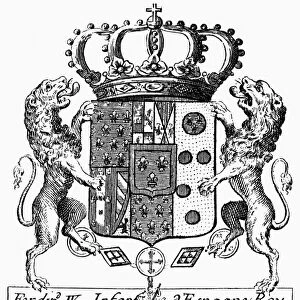 ITALIAN COAT OF ARMS. Coat of arms of Ferdinand I (1751-1825), King of Naples, Sicily and the Two Sicilies. French copper engraving, 18th century, from Denis Diderots Encyclopedia