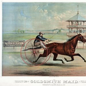 RACEHORSE: GOLDSMITH MAID. The racehorse Goldsmith Maid. Lithograph published by the Vacuum Oil Company which makes blacking for harnesses, c1874