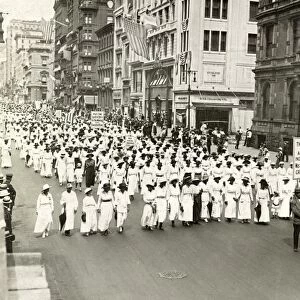 The Silent Protest Parade, sponsored by the National Association for the Advancement of Colored People, marching down New York Citys Fifth Avenue on 28 July 1917 to protest the violence against blacks that had recently taken place in East St. Louis, Illinois