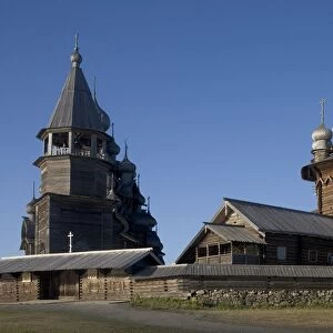 Russia, Karelia, Kizhi Pogost, Lake Onega, octagonal bell tower and Intercession church