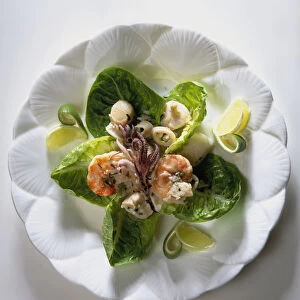 Yum Pla Talay, Thai seafood salad on plate